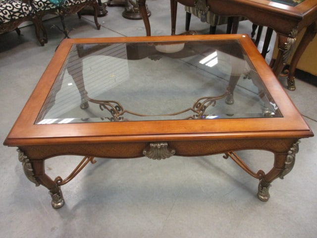Accept Beveled Glass Top Wrought Metal Coffee Table - 2