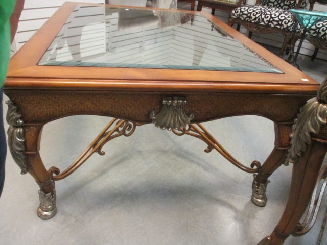 Accept Beveled Glass Top Wrought Metal Coffee Table - 7