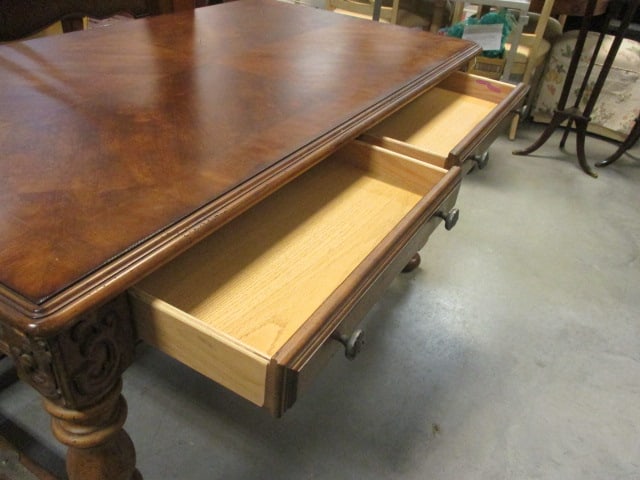 Old World Spanish Revival Library Table with 2 Drawers - 4