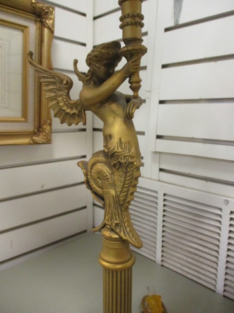 Pair of Bombay Neoclassical Winged Mermaid Figural Table Lamps - 5