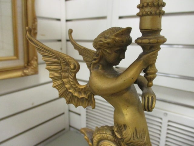 Pair of Bombay Neoclassical Winged Mermaid Figural Table Lamps - 7