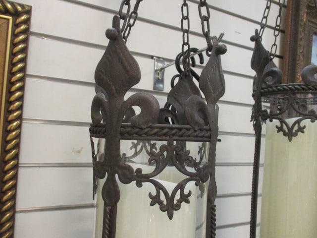 Gothic Revival Church Lanterns Wrought Iron w/Chains (2) - 4