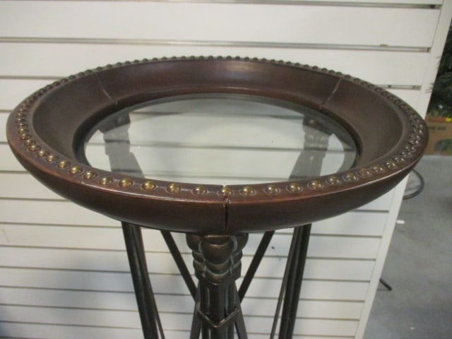 Neoclassical Style Glass Top Pedestal Plant Stand with Studded Accents - 2