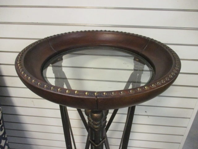 Neoclassical Style Glass Top Pedestal Plant Stand with Studded Accents - 2