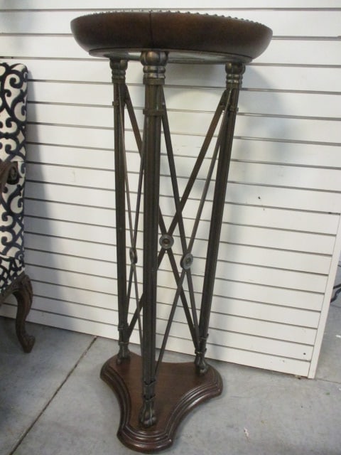 Neoclassical Style Glass Top Pedestal Plant Stand with Studded Accents - 4