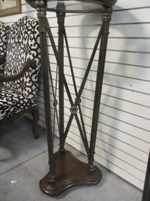 Neoclassical Style Glass Top Pedestal Plant Stand with Studded Accents - 5