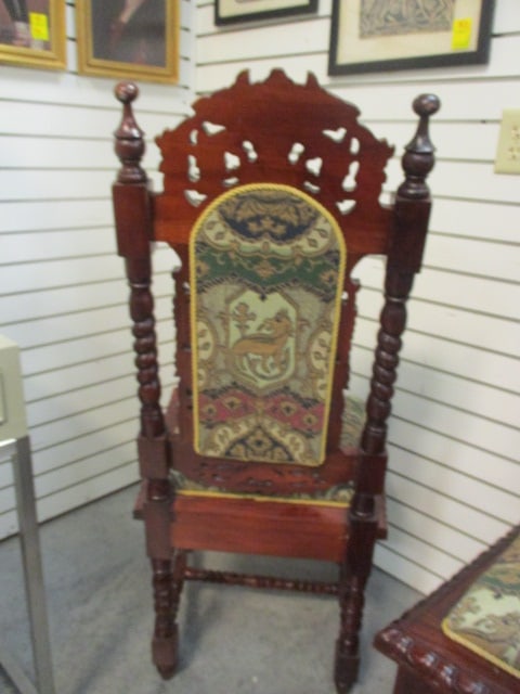 Pair of Ornate Gothic Charles II Style Side Chair w/Barley Twist Posts - 7