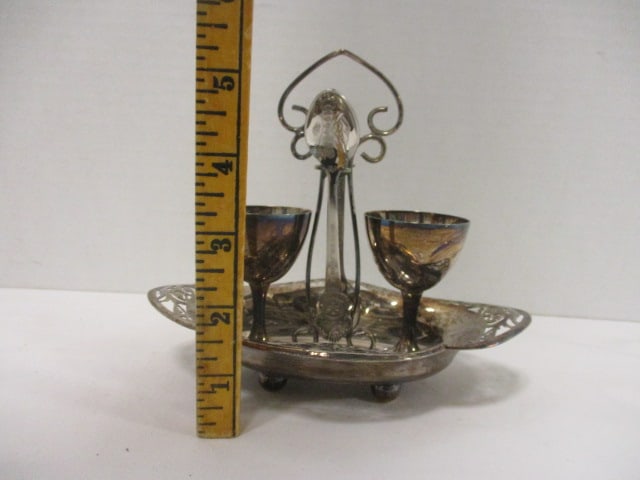 Silverplate Vtg. Egg Cruet Set (Victorian Era) - 7