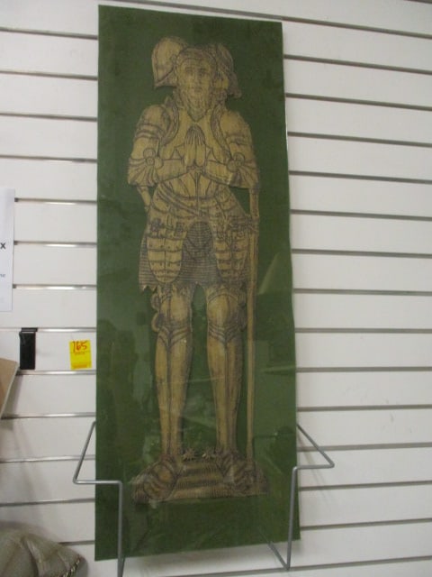 Print of Historical Brass Rubbing 'Sir Edmund Clere': No Frame but does include glass (13 1/2 x 37 1/2)