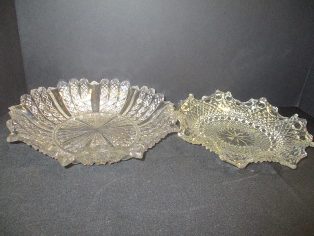 American Brillian Glass Bowl w/Scalloped/Sawtooth Edge: 10" Diam & Pressed Bowl w/Scalloped Edge (9" Diameter)