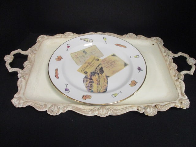 Metal Handpainted French Country Painted Platter (22 x 14) &: Italian Plate (11 1/2")