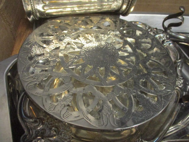 Silverplate Grouping-Vase, Gravy Boat, Wood Handled Platters - 2