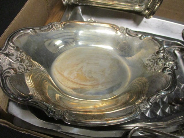 Silverplate Grouping-Vase, Gravy Boat, Wood Handled Platters - 3