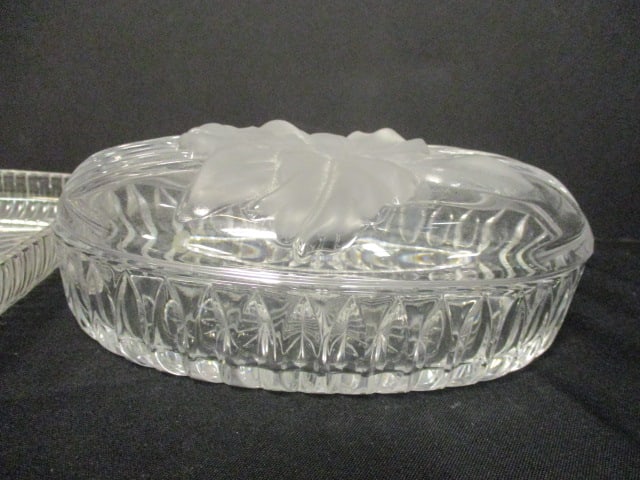 Frosted Iris Trinket Dish, Crystal Standing Poodle, Cut Glass Tray - 7