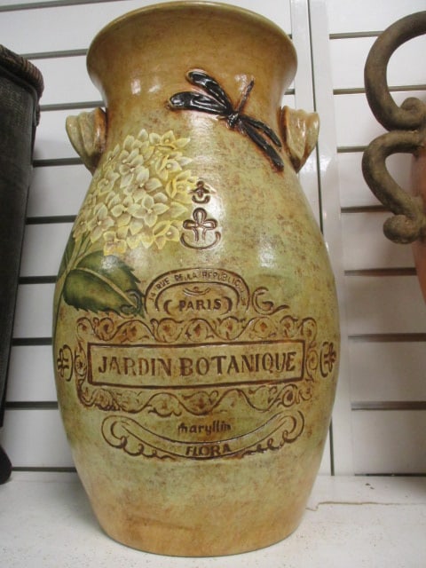 French Country Style Vase w/Jardin Botanique Paris Label: 16"