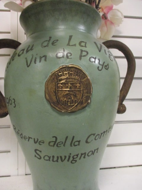 Green Distressed Wine Urn w/Magnolia Faux Arrangement - 2