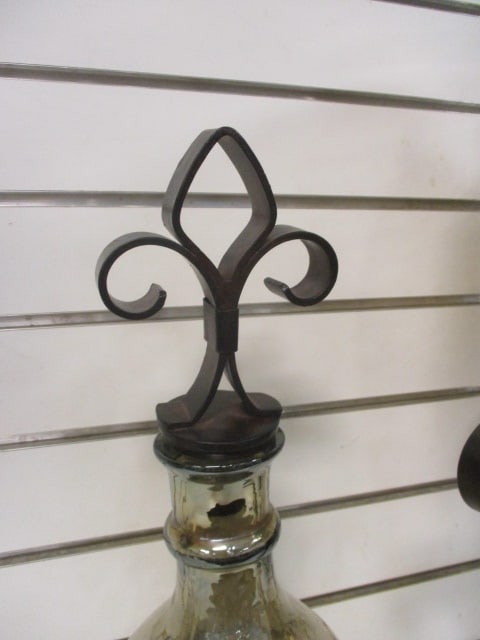 Amber Colored Brown Glass Vases (Lot of 2) in Metal Stand - 3