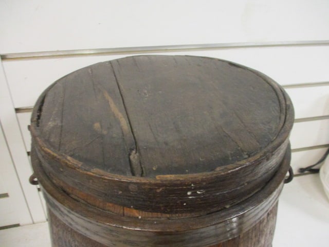 Antique Wood Nail Keg/Dry Goods Barrel w/hand-hewn Oak Staves & - 2