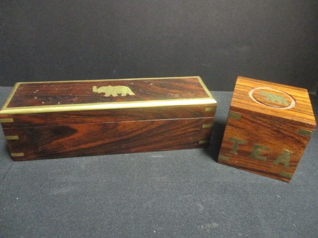 Indian Handcrafted Box w/Brass Inlay (Lot of 2) (1 of 7)