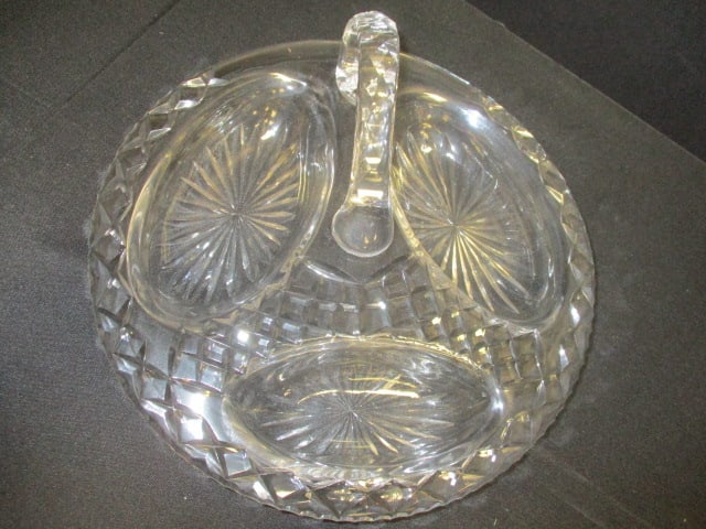 Pressed Glass Divided Relish Dish w/Center Handle - 2