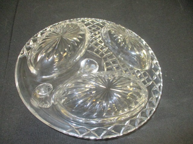 Pressed Glass Divided Relish Dish w/Center Handle - 3