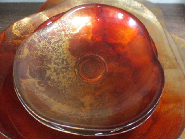 Freeform Rust Brown Glass Platter & Bowls with Mottled - 2