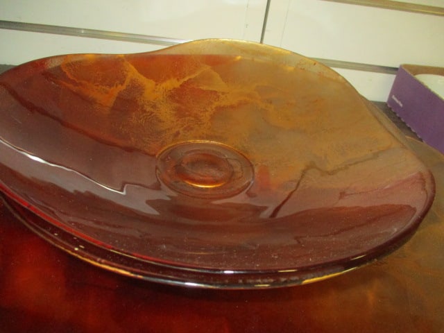 Freeform Rust Brown Glass Platter & Bowls with Mottled - 3