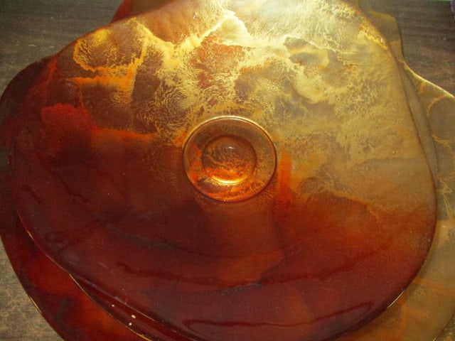 Freeform Rust Brown Glass Platter & Bowls with Mottled - 4