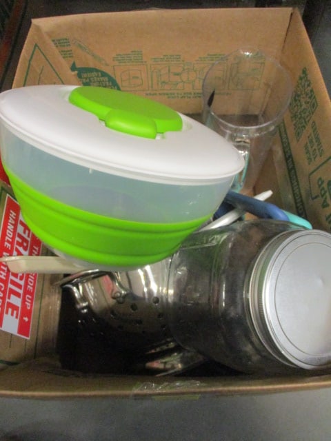 Colanders, Salad Spinner, Storage Jar, etc.: see pictures