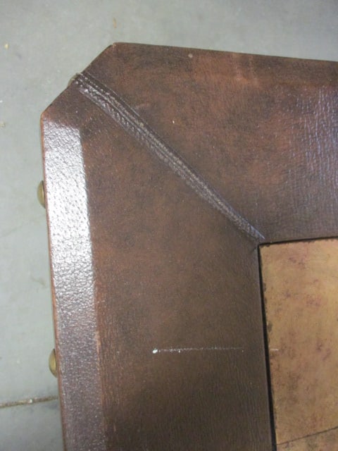 Rustic Square Coffee Table w/Brown Leather Look Border & Nailhead - 5