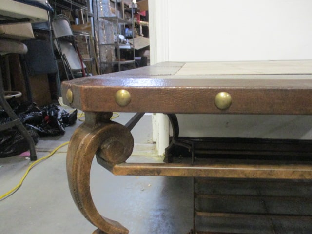 Rustic Square Coffee Table w/Brown Leather Look Border & Nailhead - 6