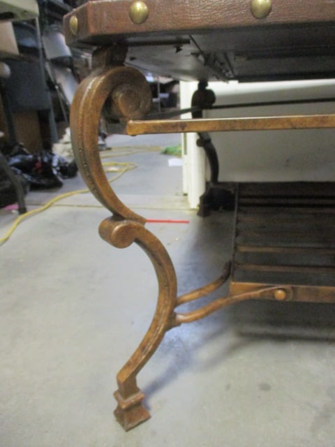 Rustic Square Coffee Table w/Brown Leather Look Border & Nailhead - 7