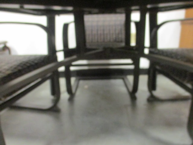 Tile/Wood Look Top Patio Table with Four Cantilever Woven Resin Arm Chairs - 6