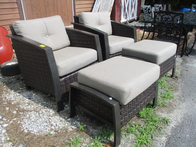 Woven Wicker Chair & Ottoman Sets (PR) w/Metal Base - 2