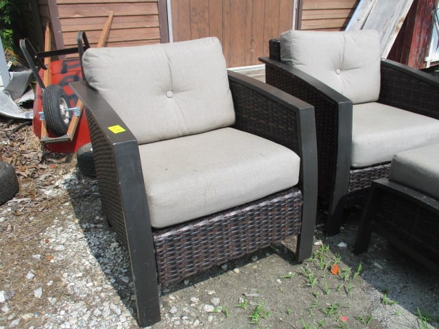 Woven Wicker Chair & Ottoman Sets (PR) w/Metal Base - 3