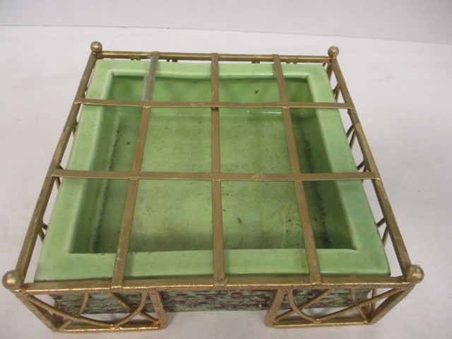 Bishop California Ceramics Square Floral Cage Flower Frog w/Bowl - 2