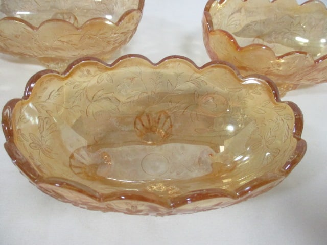 Jeanette Glass Footed Open Candy Dishes (Marigold Carnival Glass) - 2