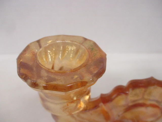 Marigold Carnival Glass Double Candleabra Irridescent - 2