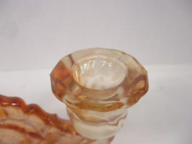 Marigold Carnival Glass Double Candleabra Irridescent - 3
