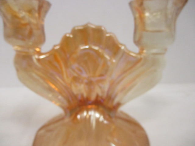 Marigold Carnival Glass Double Candleabra Irridescent - 4