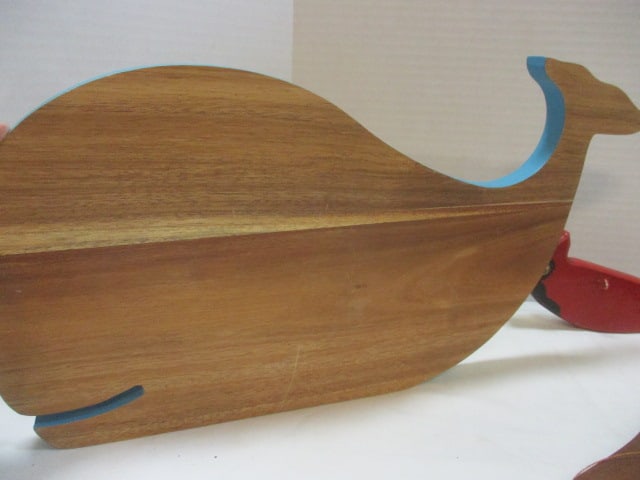 Wood Whale Cutting Board 17 x 9, Wood Hanging Butterfly, & - 4