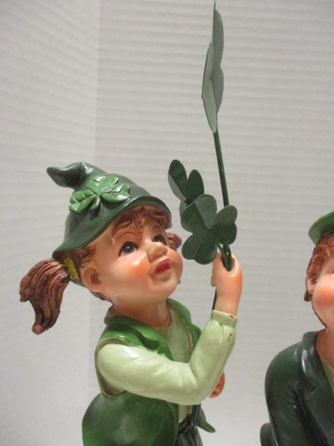Irish Boy & Girl Resin Statues (12") & Wood 'Lucky' Sign - 2