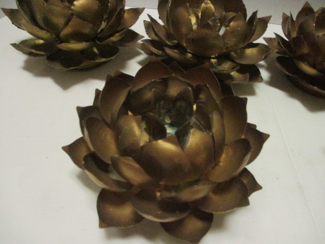 Retro Golden Metal Lotus Flower Candle Holders (6) - 2