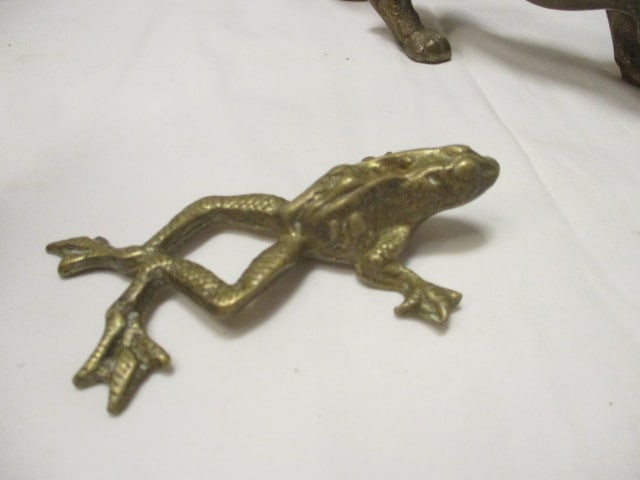 Brass Tiger Figurine (10 x 4) & Brass Frog 4" - 2