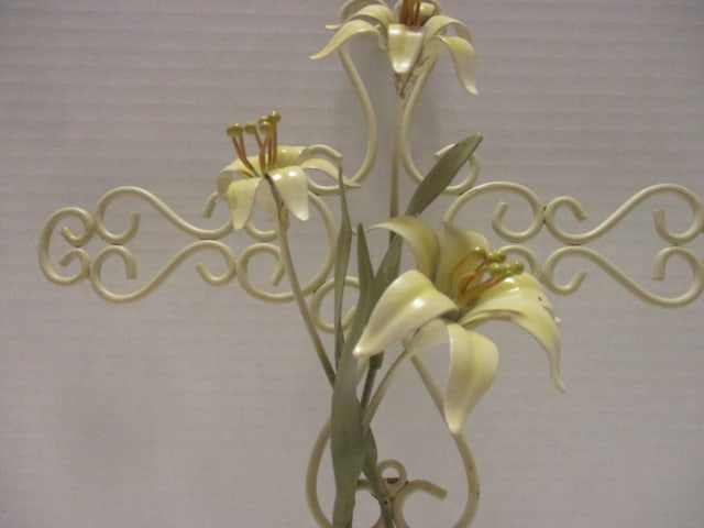Metal Ornamental Wall Cross w/Applied Lilies - 5