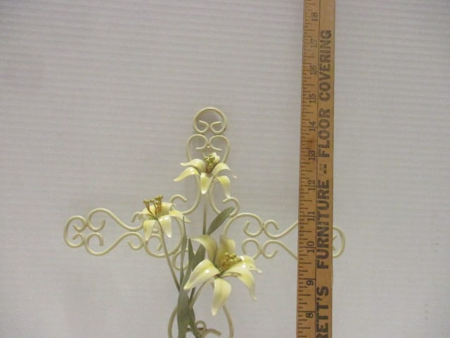 Metal Ornamental Wall Cross w/Applied Lilies - 6
