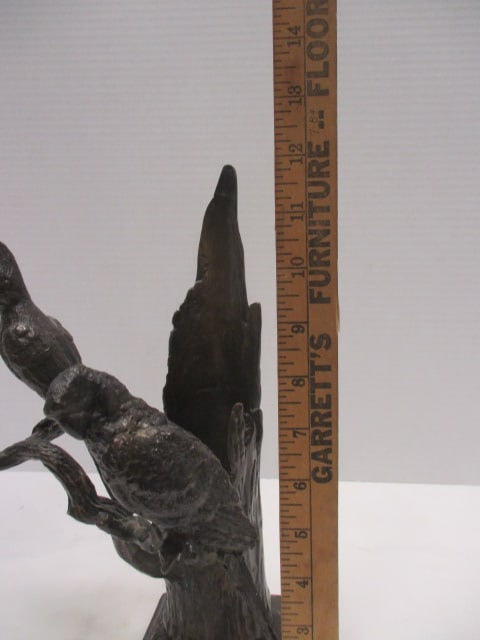 Cast Metal Birds on Tree Stump Sculpture - 7