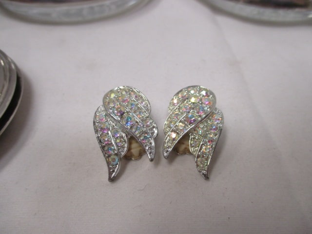 Sarah Coventry Rhinestone Clip On Earrings, 2 Napkin Rings, - 2