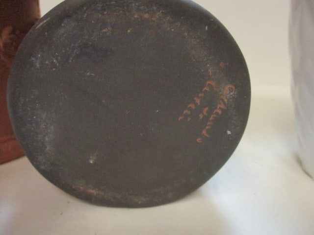 2 Planters & Signed Black/Red Clay Vase - 7