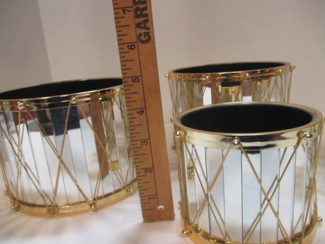 Gold & Silver Tone Drum Style Planters (Lot of 4) - 7